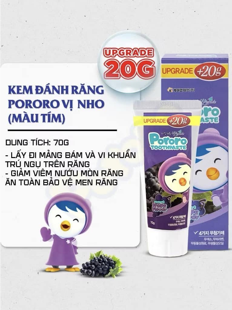 Kem Đánh Răng Em Bé Pororo Vị Nho 70g